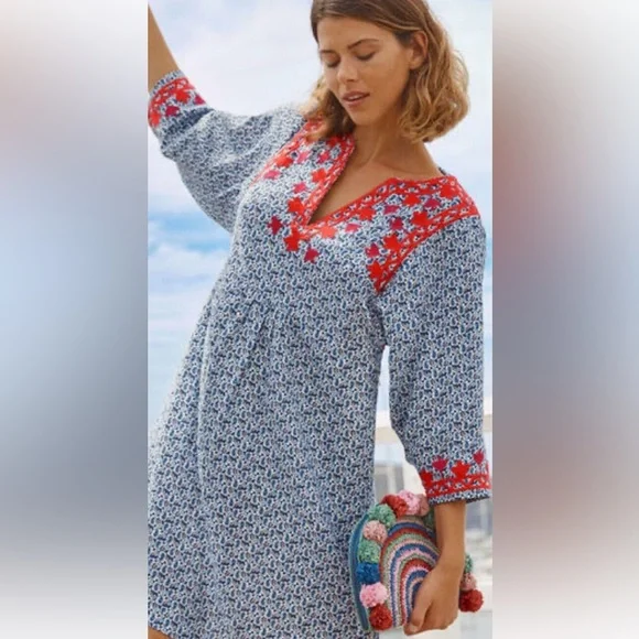 NWT Boden embroidered tunic linen dress. Size 12 fits like size 16/18